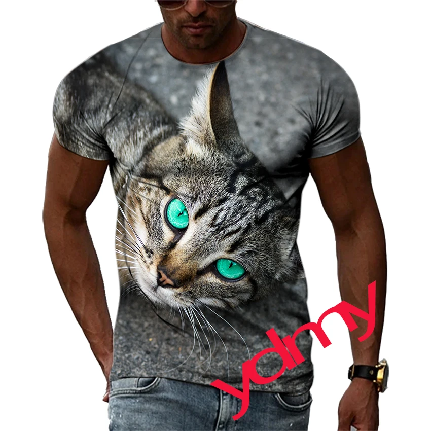 

New Summer Tide Little Cat Picture Men T-Shirts Casual 3D Print Tees Hip Hop Personality Round Neck Short Sleeve Tops