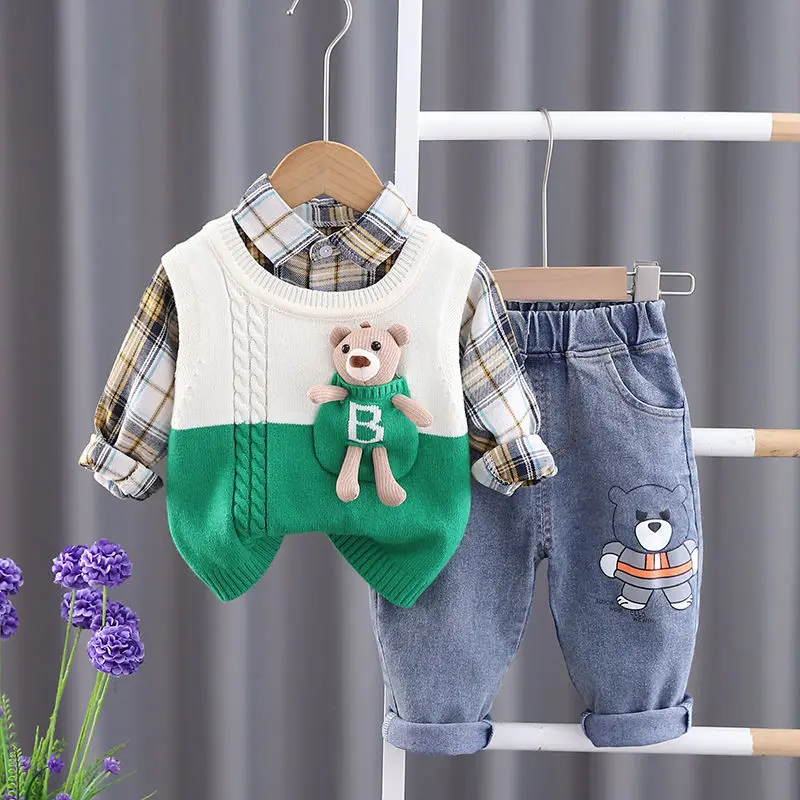BoysSpringClothingSetNewBabyandChildrensSpringSweaterVest