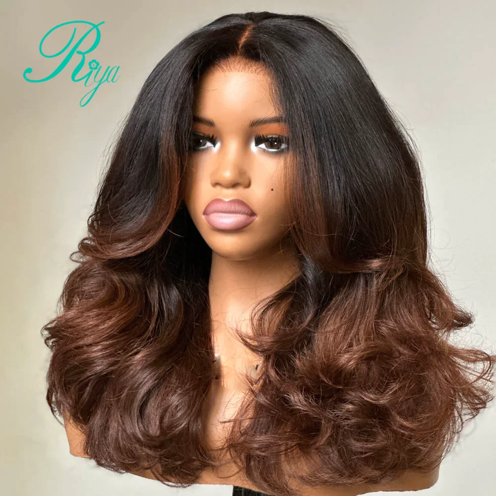 Ombre Chocolate Brown 4X4 5X7 Pre Cut Glueless Wig Body Wave Wig Brazilian Human Hair Glueless 360 Full Lace Wigs for Women
