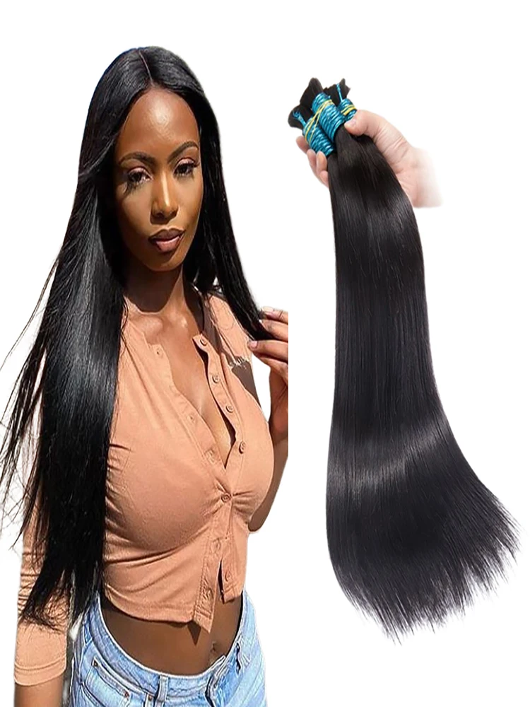 

Extensiones de cabello No Weft 100% Indian Remy Human Hair Straight Bundles 100g Natural Braiding Hair Extensions