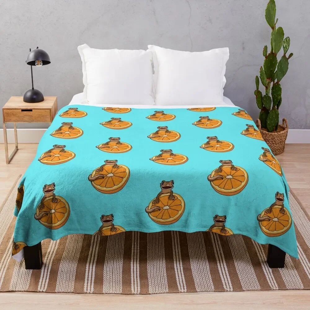 

Crested Gecko and Orange, Cute Gecko, Happy Gecko, Cresties Throw Blanket Moving Soft Beds Designers Decorative Sofa Blankets