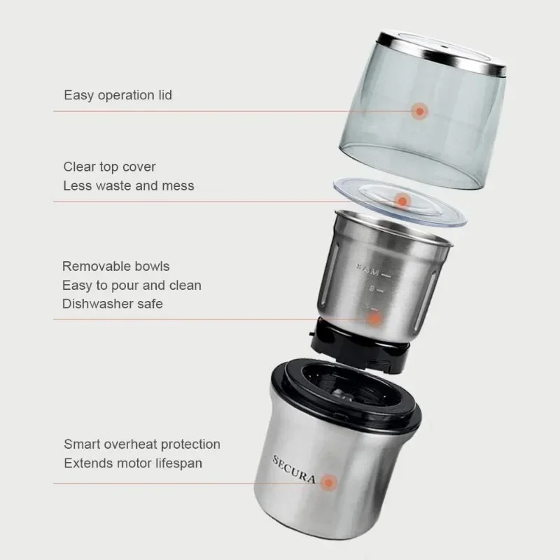 Meat grinder Electric Coffee Grinder and Spice Grinder with 2 Stainless Steel Blades Removable Bowls USA 4