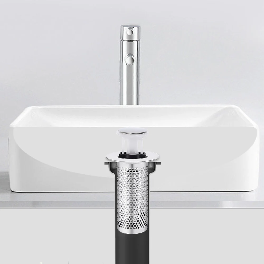 Sink Filter Sink Strainer Floor Drain Filter Hair Drain Catcher Kitchen Sink Strainer Stainless Steel Floor Drain Filter Washbasin Plug Pop-Up Bounce Core Basin Stopper Hair Catcher Shower Sink Strainer Anti Odor
