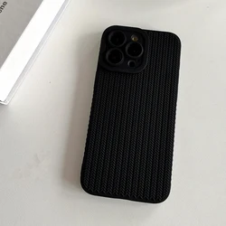 Elegant Fine Hole Woven Pattern Silicone Phone Case with Full Camera Protection & Shockproof Soft Bumper Cover - iPhone 15 Plus (Black)