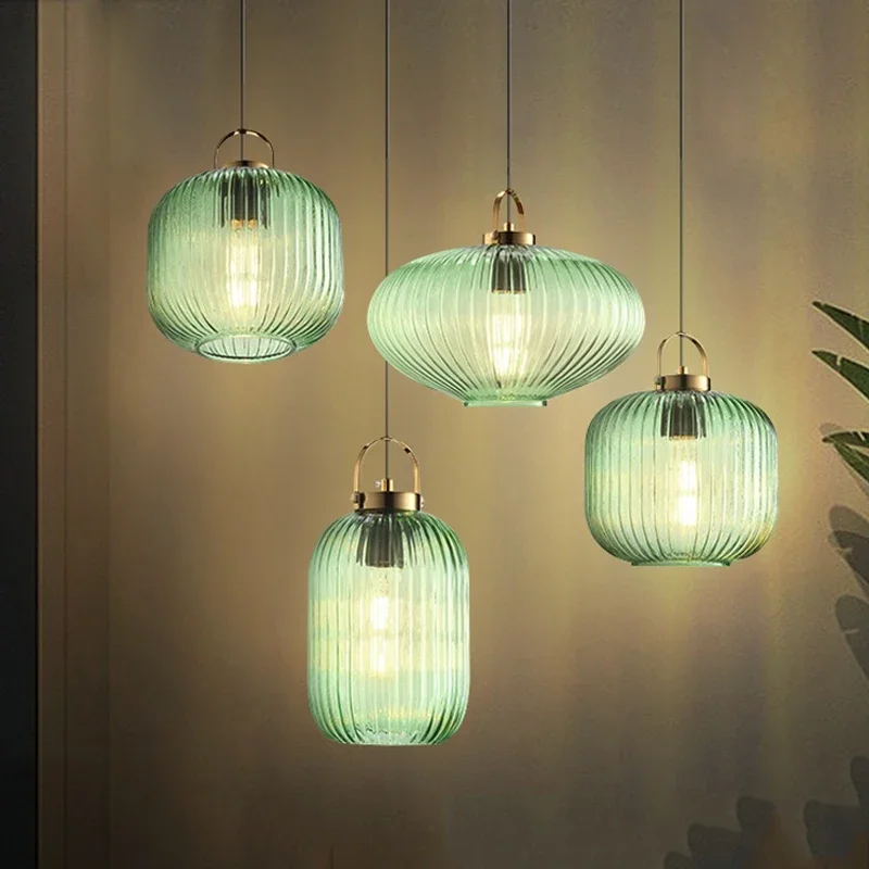

Nordic Retro Restaurant Green Glass Pendant Lights Creative Single Head Living Room Lamp Simple Bedside Lamp LED E27 Light