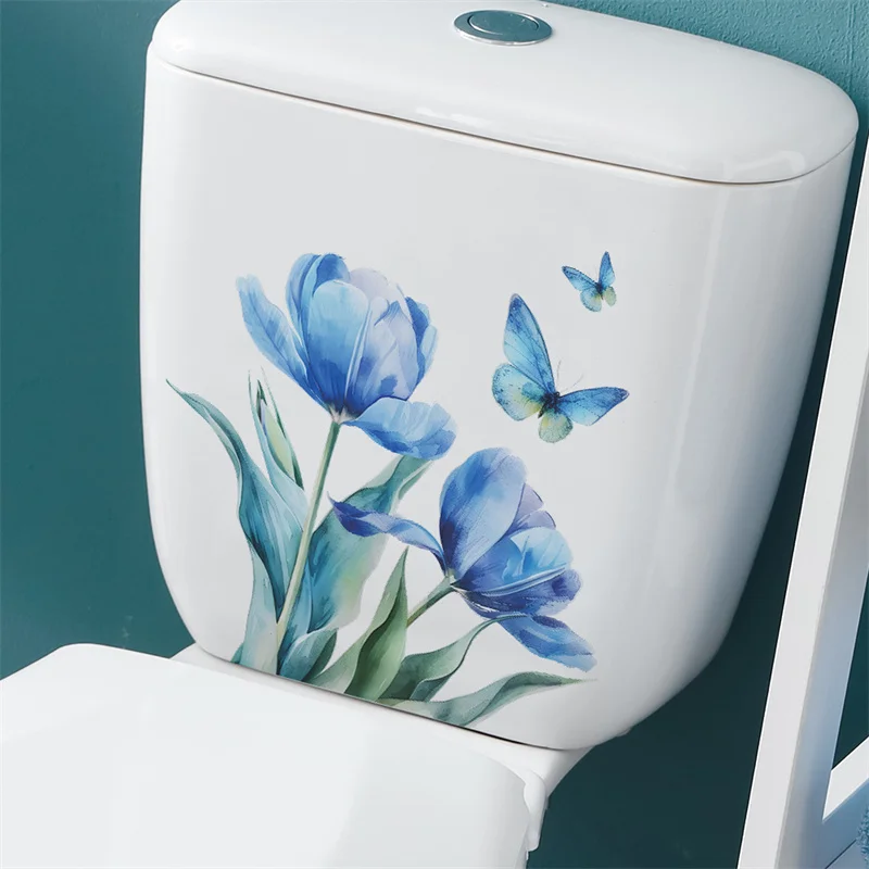 Tulip Butterfly Toilet Stickers WC Self Adhesive Wall Sticker Bathroom Toilet Lid Sticker Decal Mural For Bathroom Living Room