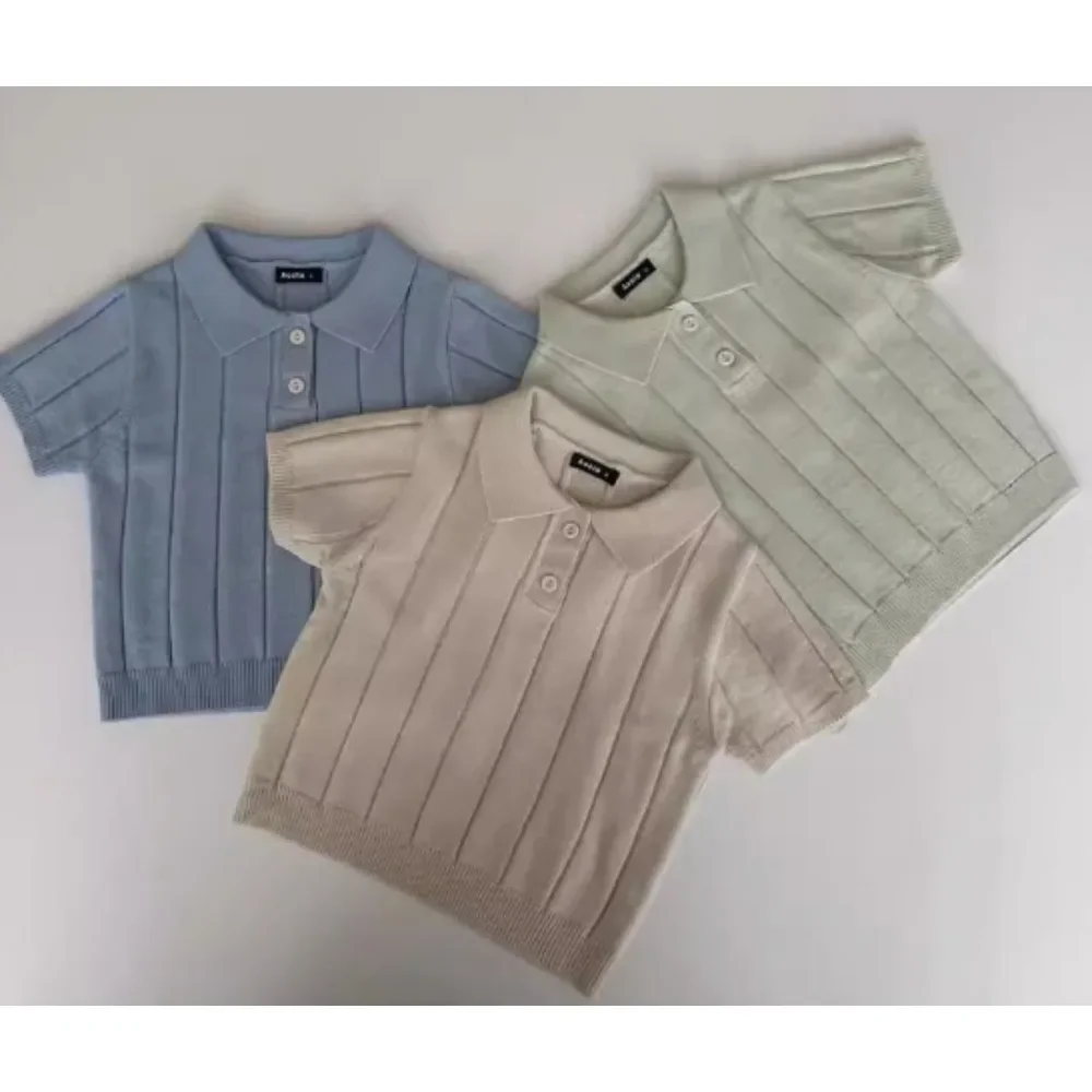 6597B Korean Baby Clothes Summer and Autumn Knitted Clothes Solid Color Boy's Sweater Casual Girl's Tops