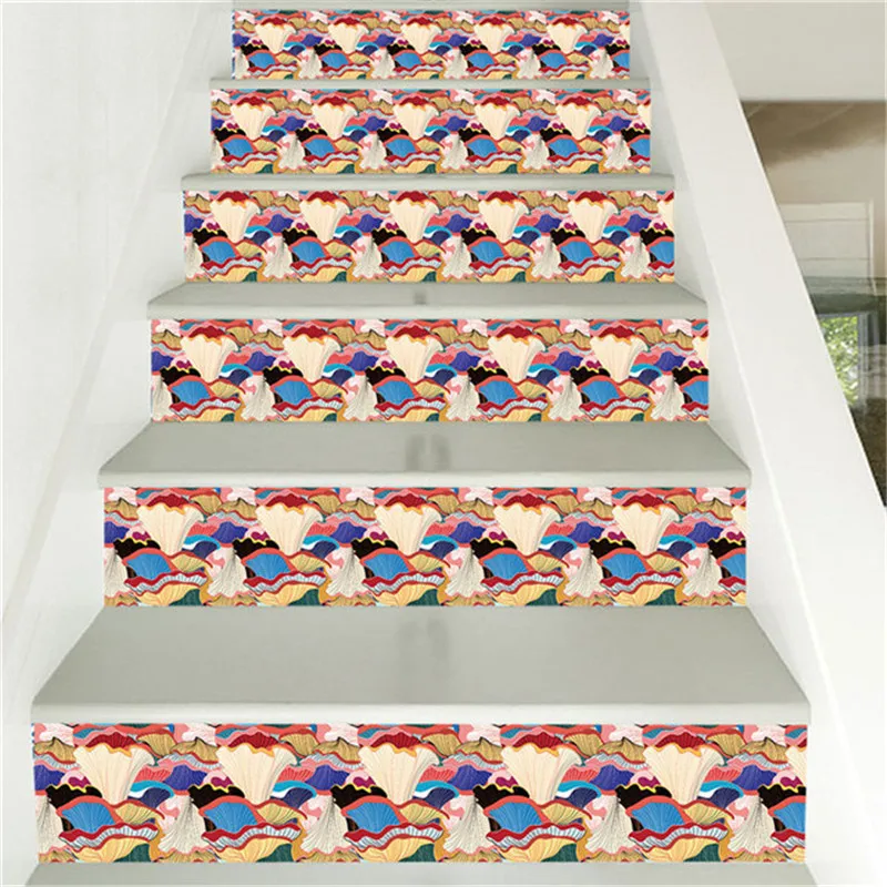 Colorful Ceramic Tiles Removable Stair Sticker Step Creative Self-Adhesive PVC Staircase Wallpaper Decal Vinyl Stairway 6/13pcs