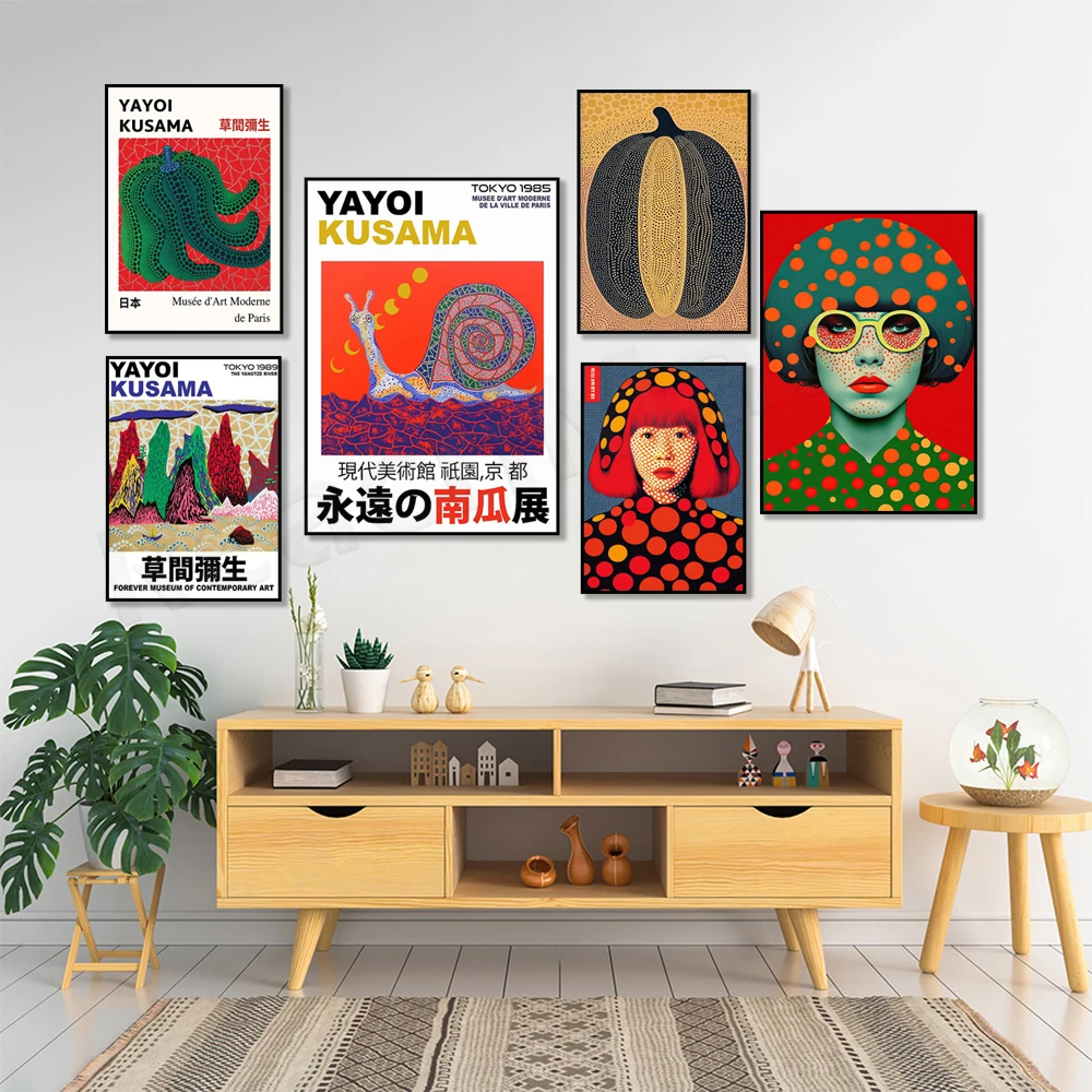 Yayoi Kusama Pumpkin Poster, Giappone, Yayoi Kusama Polka Dot Art Abstract Nordic Print Wall Canvas Painting Picture Decoration
