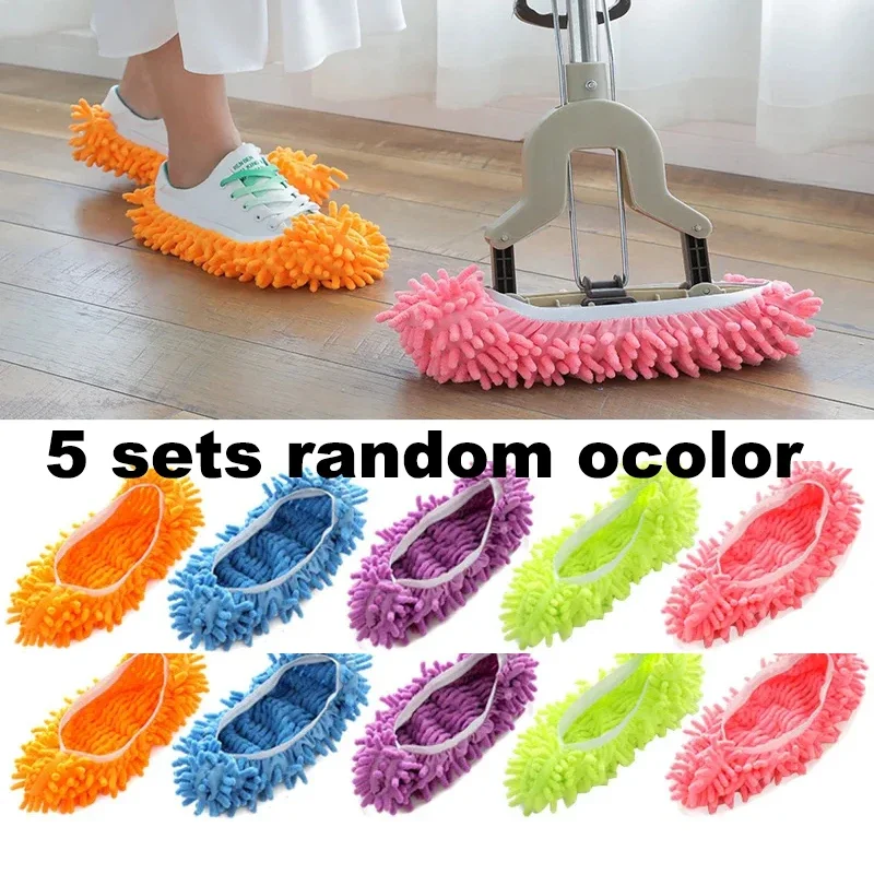 5 Sets Floor Dust Cleaning Slippers Shoes Cleaning Cloth Lazy Mopping Shoes Home Floor Cleaning Microfiber Cloth Cleaning Shoes