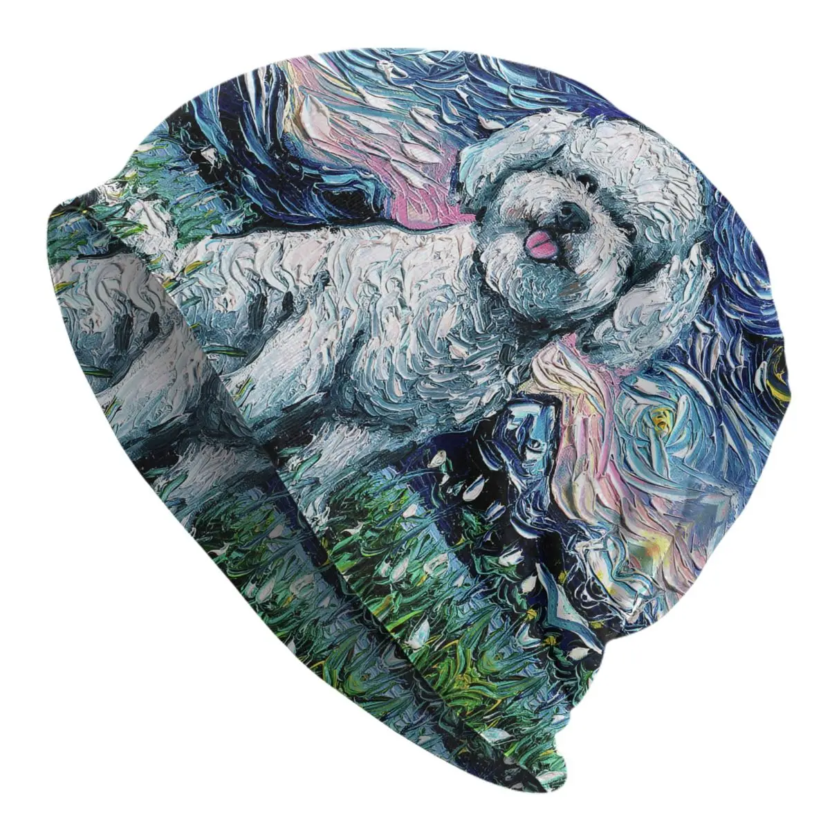 Starry Night Bichon Frise Dog Skullies Beanies Caps Hip Hop Winter Warm Knitting Hat Unisex Adult Pet Puppy Bonnet Hats
