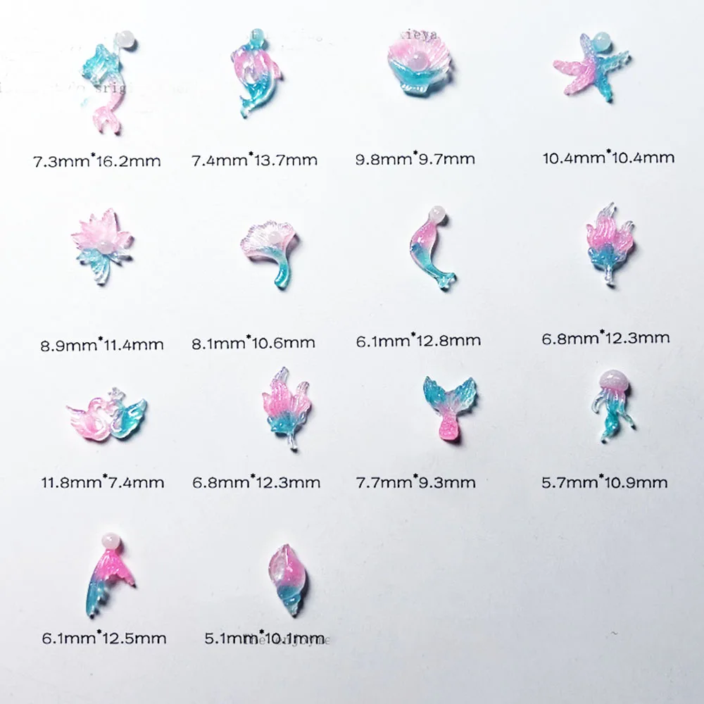 50pcs 빛나는 인어 네일 매력 DIY 쉘 불가사리 매니큐어 액세서리 매력에 대 한 글로우 오션 시리즈 네일 장식 부품