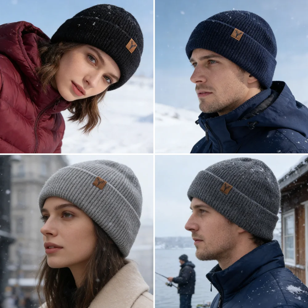 Hot Sale Unisex Winter Hat Plush Fleece Lined Warm Cap Stylish Soft Beanie Hat For Men Women Outdoor Ski Sports Knitted Hat