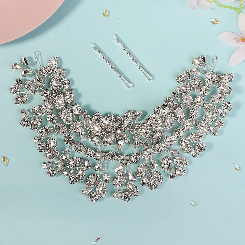 Luxury Crystal Leaf Vine Headbands for Women Bride Wedding Hair Accessories Bridal Hairband Rhinestone Headpiece Jewelry Gifts