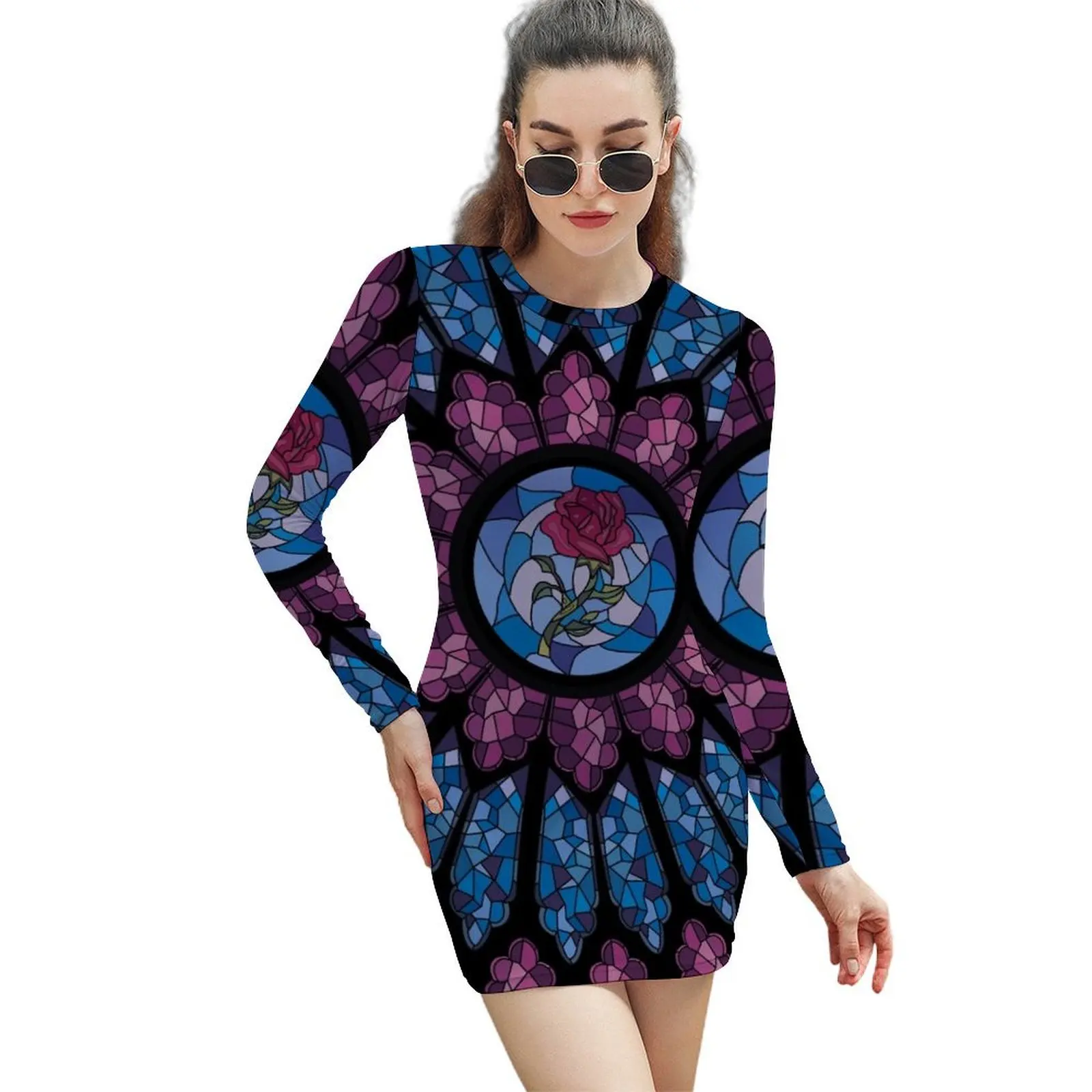 

Stained Glass Rose Long-Sleeved Sheath Dress ladies dresses for women 2024 beach dress long sleeve dresses ceremony dresses
