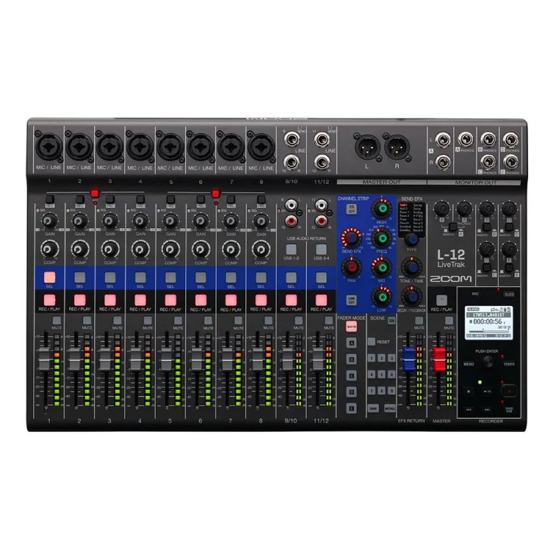 ZOOM LiveTrak L-12 디지털 믹서 및 멀티트랙 레코더, 음악, 팟캐스팅 등에 적합, 14입력/4출력 USB 오디오 인터페이스