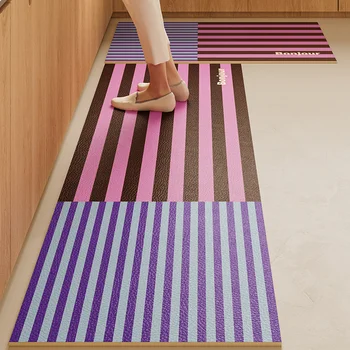 Kitchen Special Carpet PVC Waterproof and Oil-proof Carpets Easy To Clean Cushioning Rug Artistic Striped Decorative Floor Mat