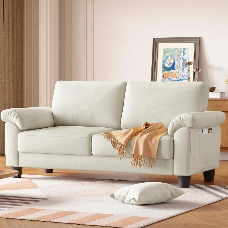 70" Loveseat Sofa, Mid Century Modern Couch with Storage Bag, Velvet Deep Couches for Small Spaces, Living room,Bedroom