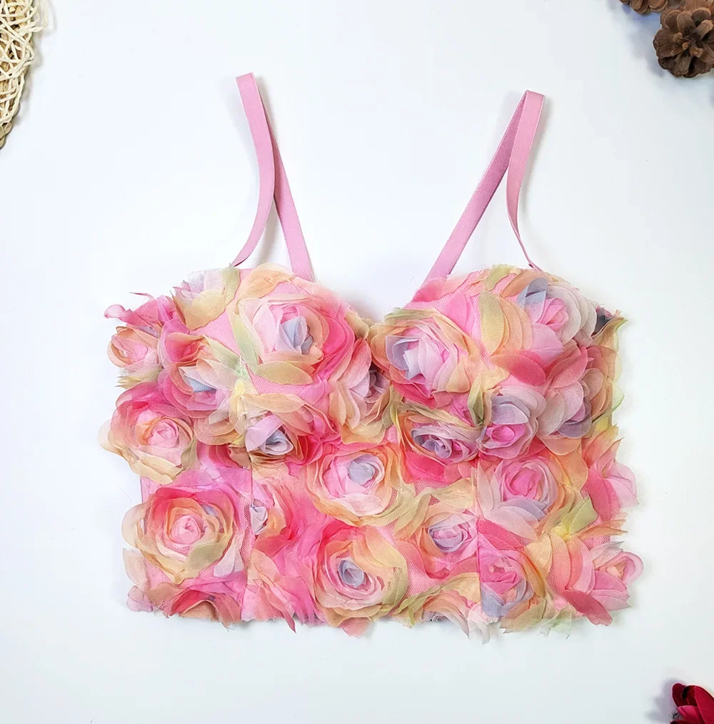 

New Fashion Sweet Painted Flower Tube Tops Camis Cute Women Sexy Sleeveless Fishbone Short Bustier Corset Crop Tops Clothes J776