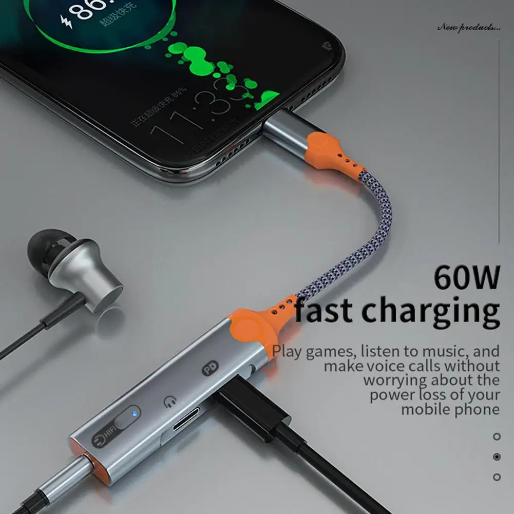 PSDA 3in1 Usb Type-c To 3.5mm/dual Usb C Earphone Adapter Pd60w 32bit/384khz Dac Audio Aux Headphone Converter For Pro Sams G8f6