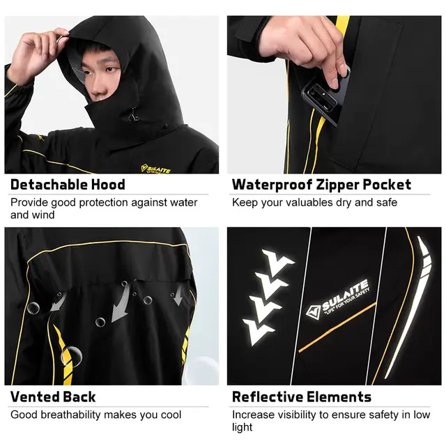 SULAITE Men’s Waterproof Motorcycle Raincoat 4