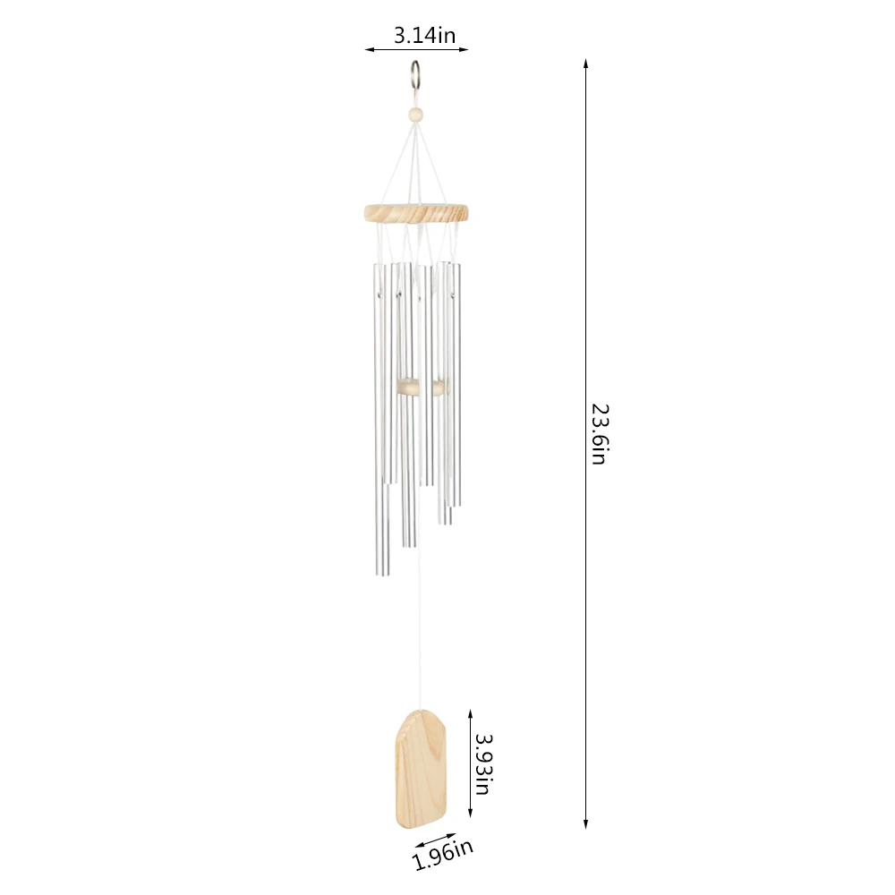Silver 6 Tube Wind Chime Chapel Good Luck Bells Pendant Door Wall Hanging Ornament for Home Garden Outdoor Decorations
