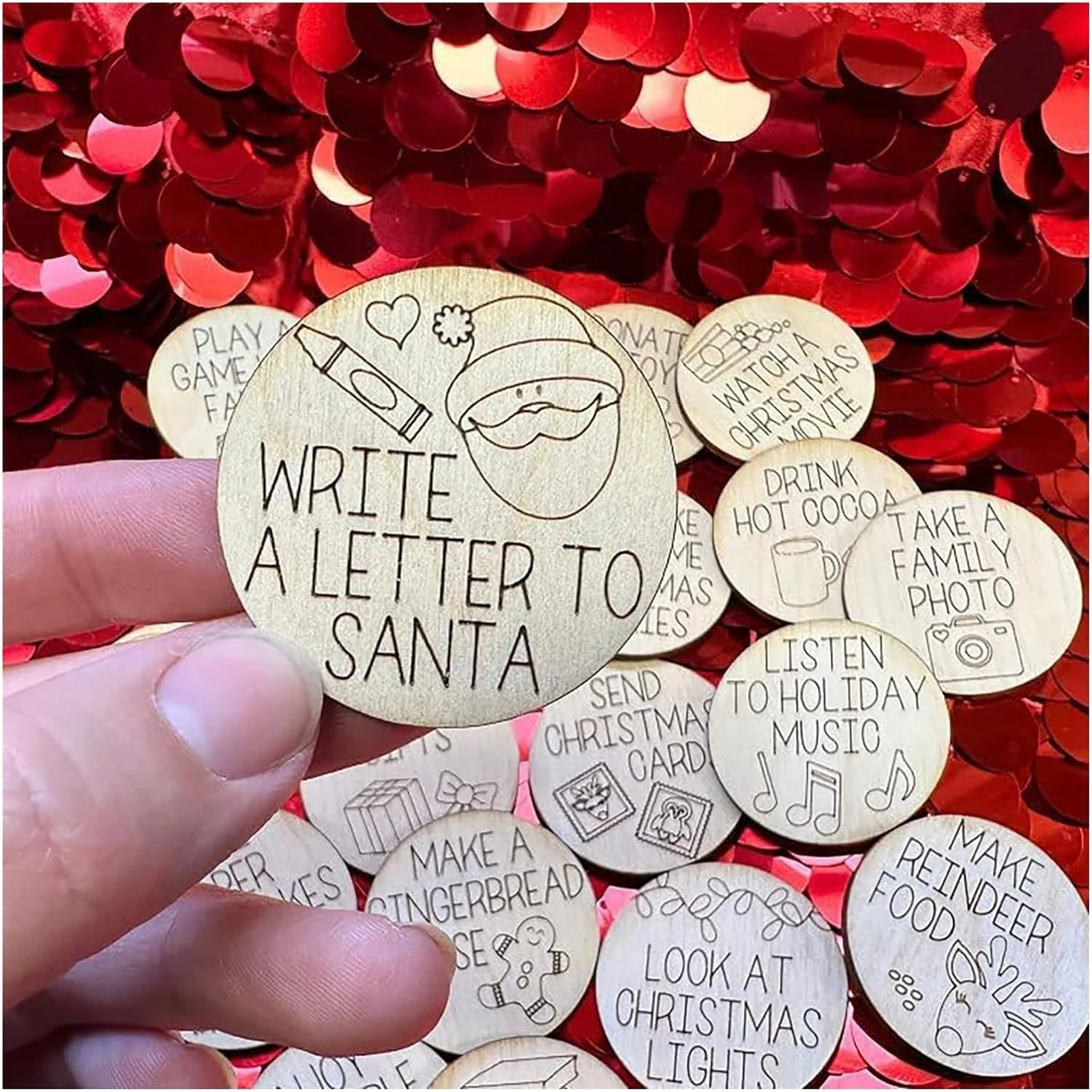 Wooden Christmas Advent Tokens Fun Christmas Craft Games for Kids Adults Party Favor