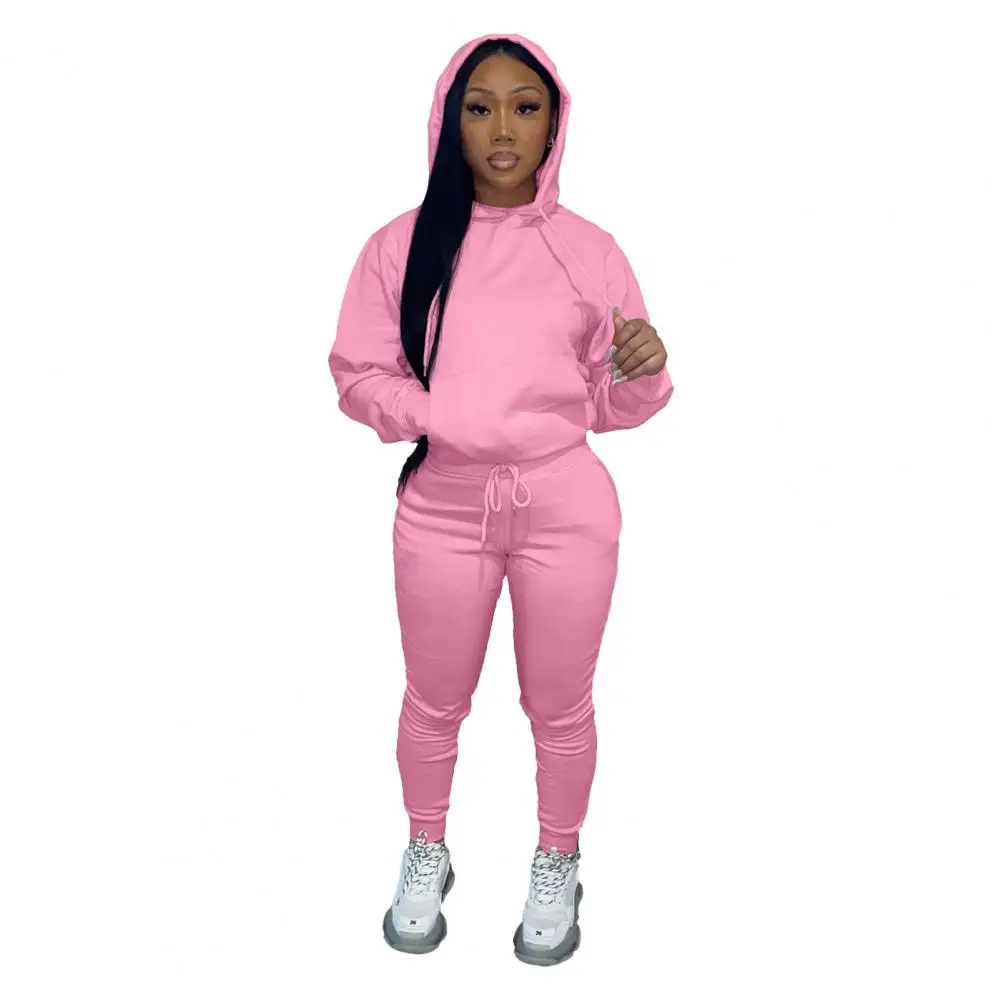 

Autumn Winter Sweatshirt Pants Set Casual Fit Sweatshirt Pants Set Women's Autumn Winter Hooded Drawstring Sweatshirt Elastic