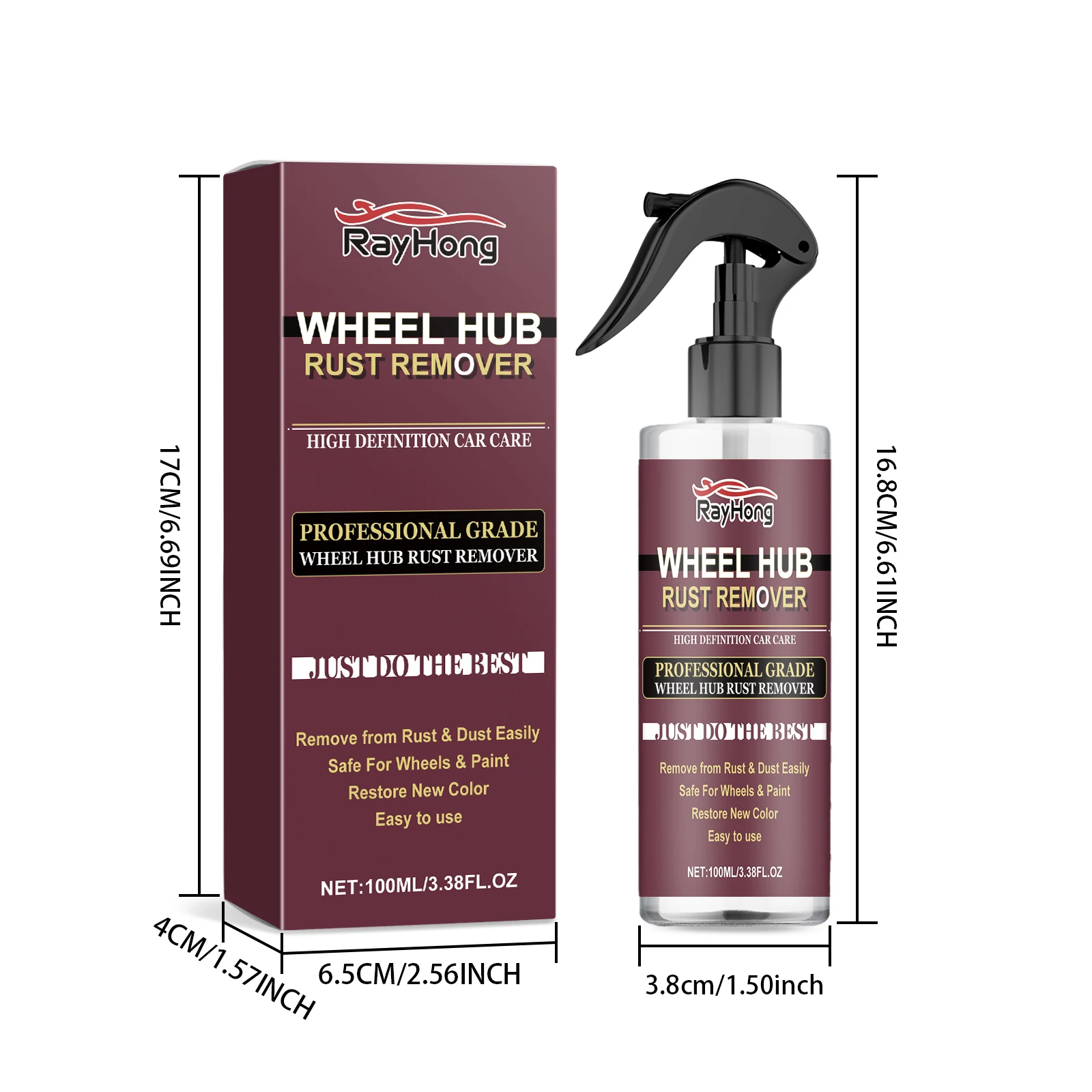 Wheel Iron Remover Premium Wheel Rim Rust Remover Spray Alloy Cleaner & Polish Car/Truck/Motorcycle Chrome Wheel Hub Cleaner