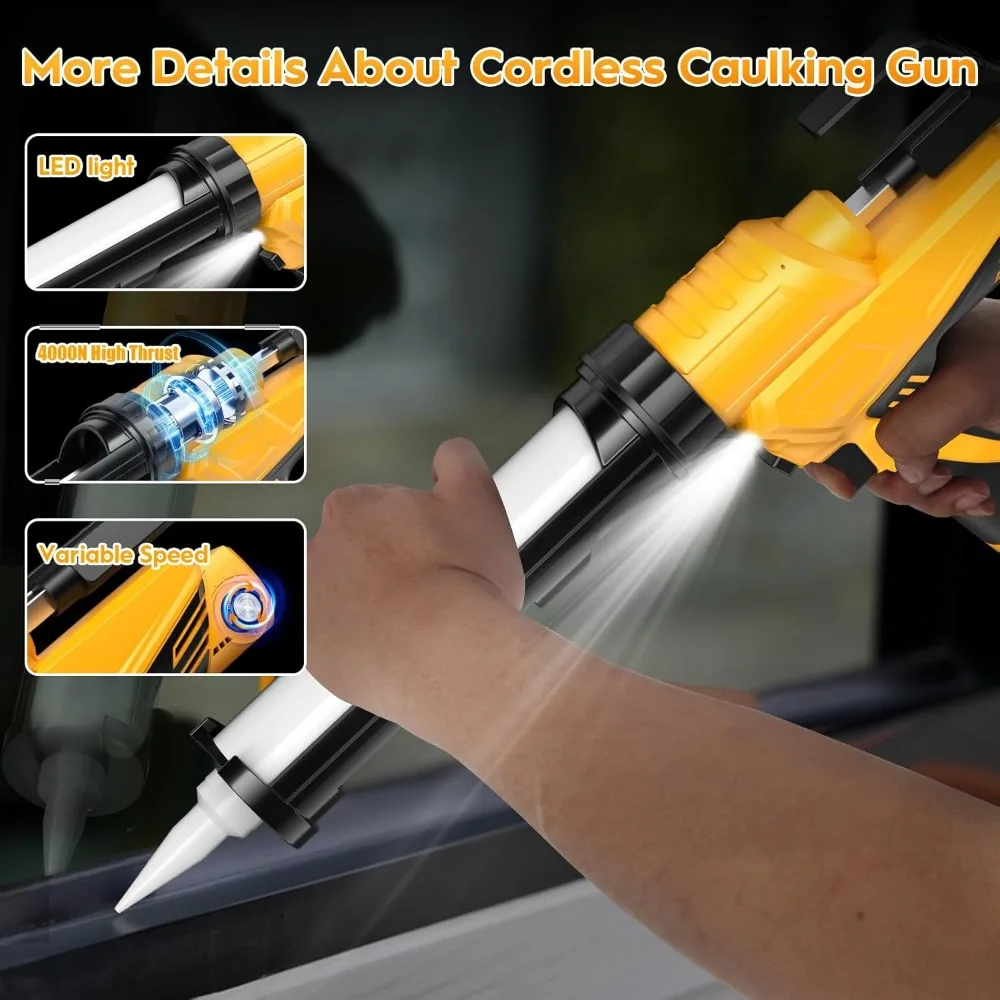Caulk Gun Dripless Caulking Gun Electric Caulk Max 4000N Force 10oz/300ml Lightweight Cordless Battery Powered