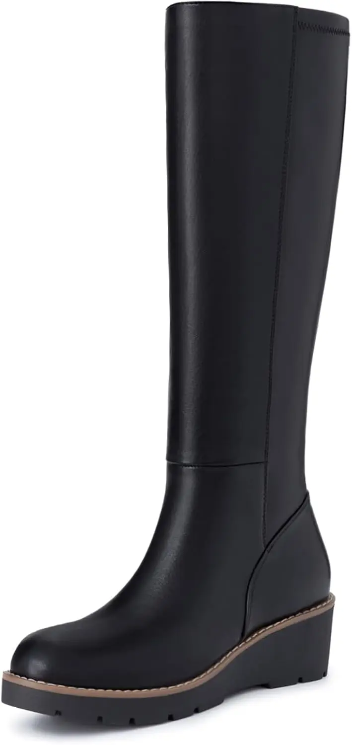 Athlefit Women's Comfortable Knee High Wedge Boots