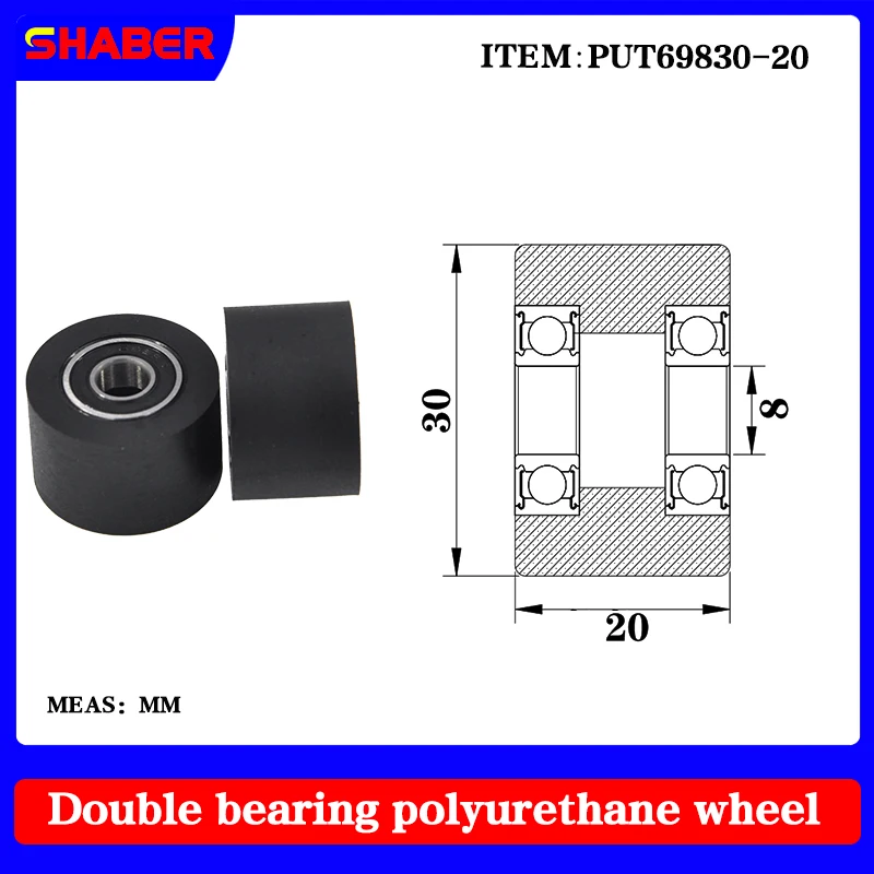 

【SHABER】Double bearing polyurethane rubber sleeve PUT69830-20 conveyor belt rubber wrap bearing wheel guide wheel