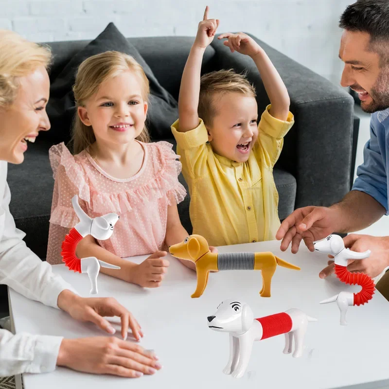 Fidget toys 1-4Pcs Novelty Spring Dog Pop Tubes Sensory Toy Stress Relieve Bellows Toys For Adult Kids Anti-stress Squeeze Toys Gifts