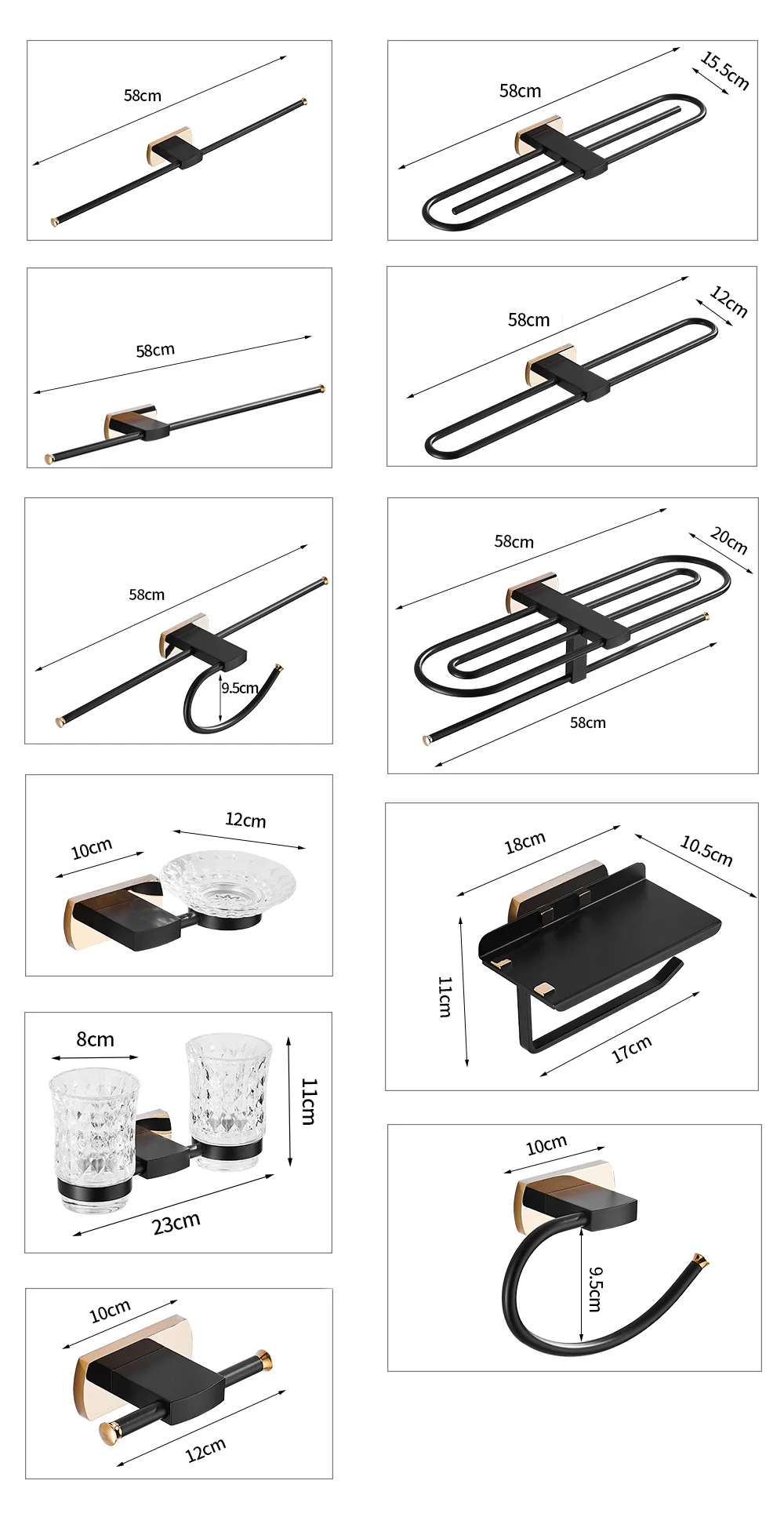 Description Picture 2 of itemBathroom Hardware Accessories Towel Rack Shelf Single Towel Bars Wall Air Paper Holder Clothes Hook Toothbrush Cup