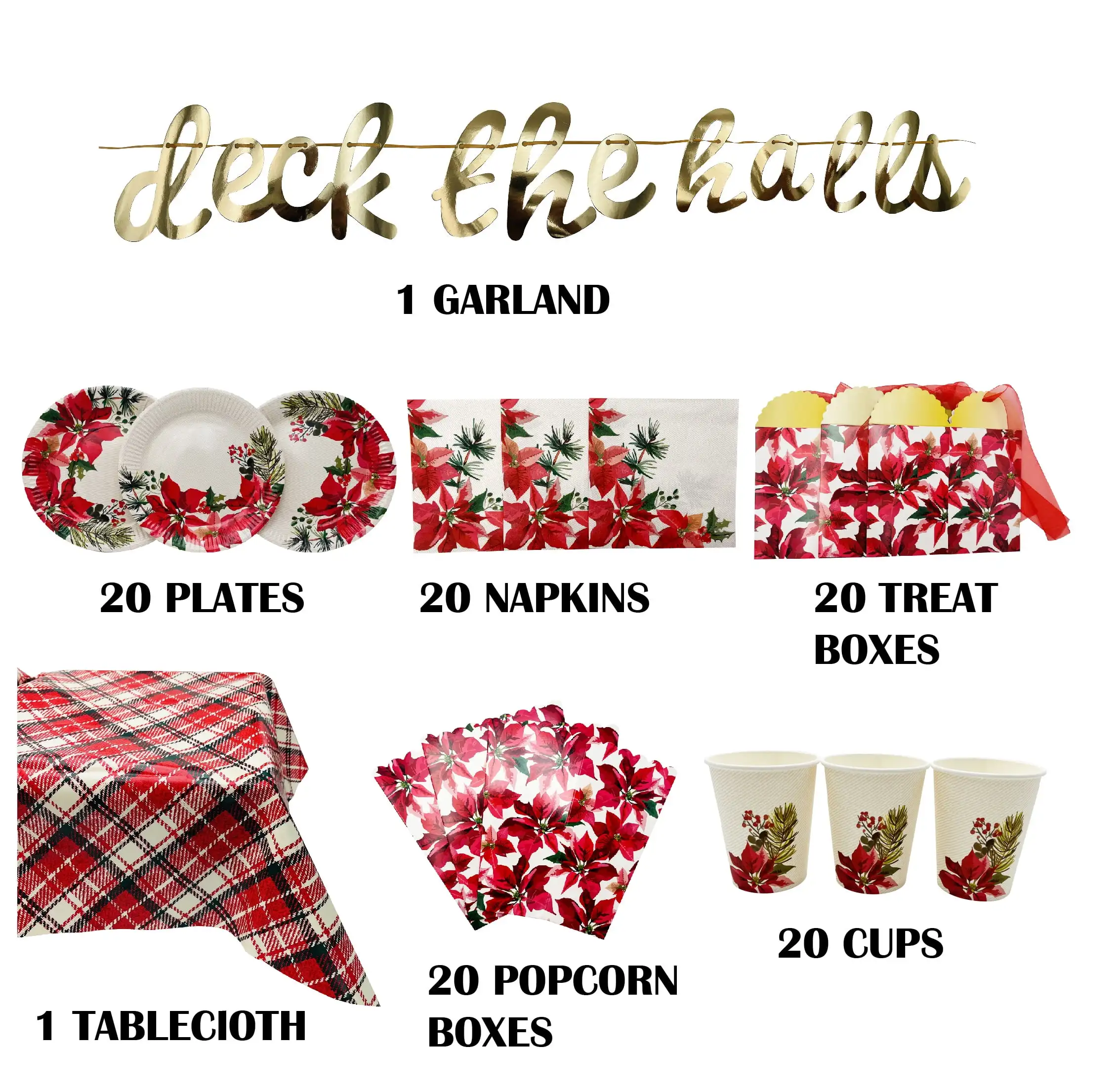 

Holiday Time Christmas Party Value Set, Serve for 20 Guests, 102 Pieces, Poinsettia