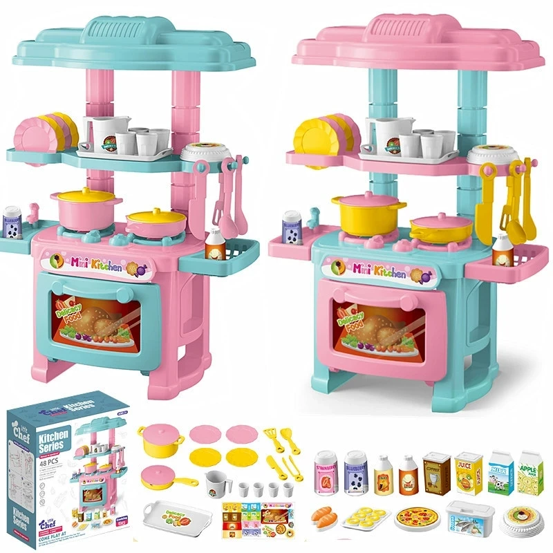 Mini Kitchen Counter Play Set DIY Simulated Cooking Food Tableware Play House Role Pretend Game Toy Gift Kid Boy