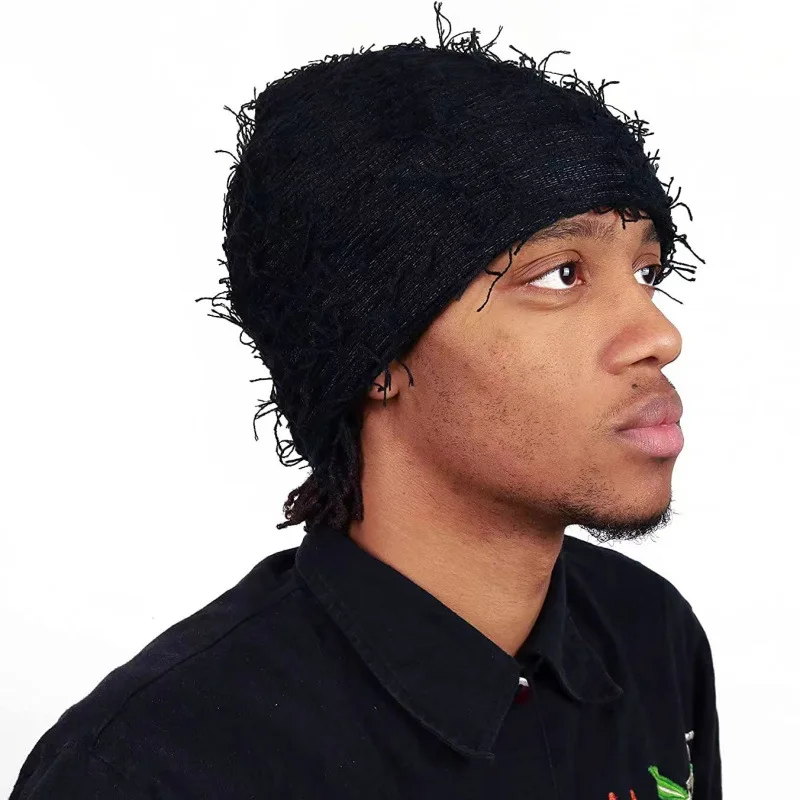 Face Shaped With Ears Cuffless Beanie, Unisex, Black