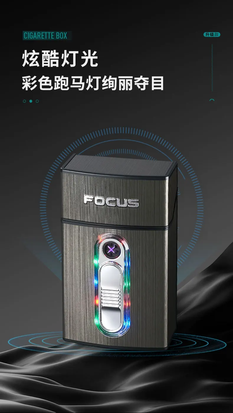 Type-C Rechargeable Upgraded Version Cross Double Arc Pulse Cigarette Lighter Cigarette Box Cool LED Lights 20 Pieces Cigarette