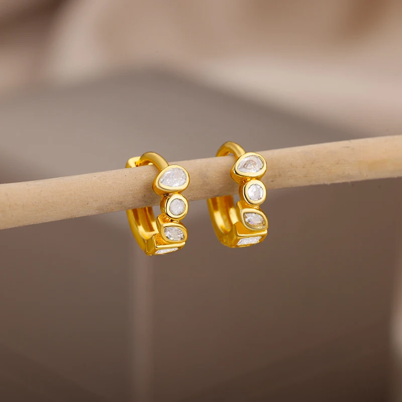 Zircon Waterdrop Earrings Minimalist Stainless Steel Gold Plated