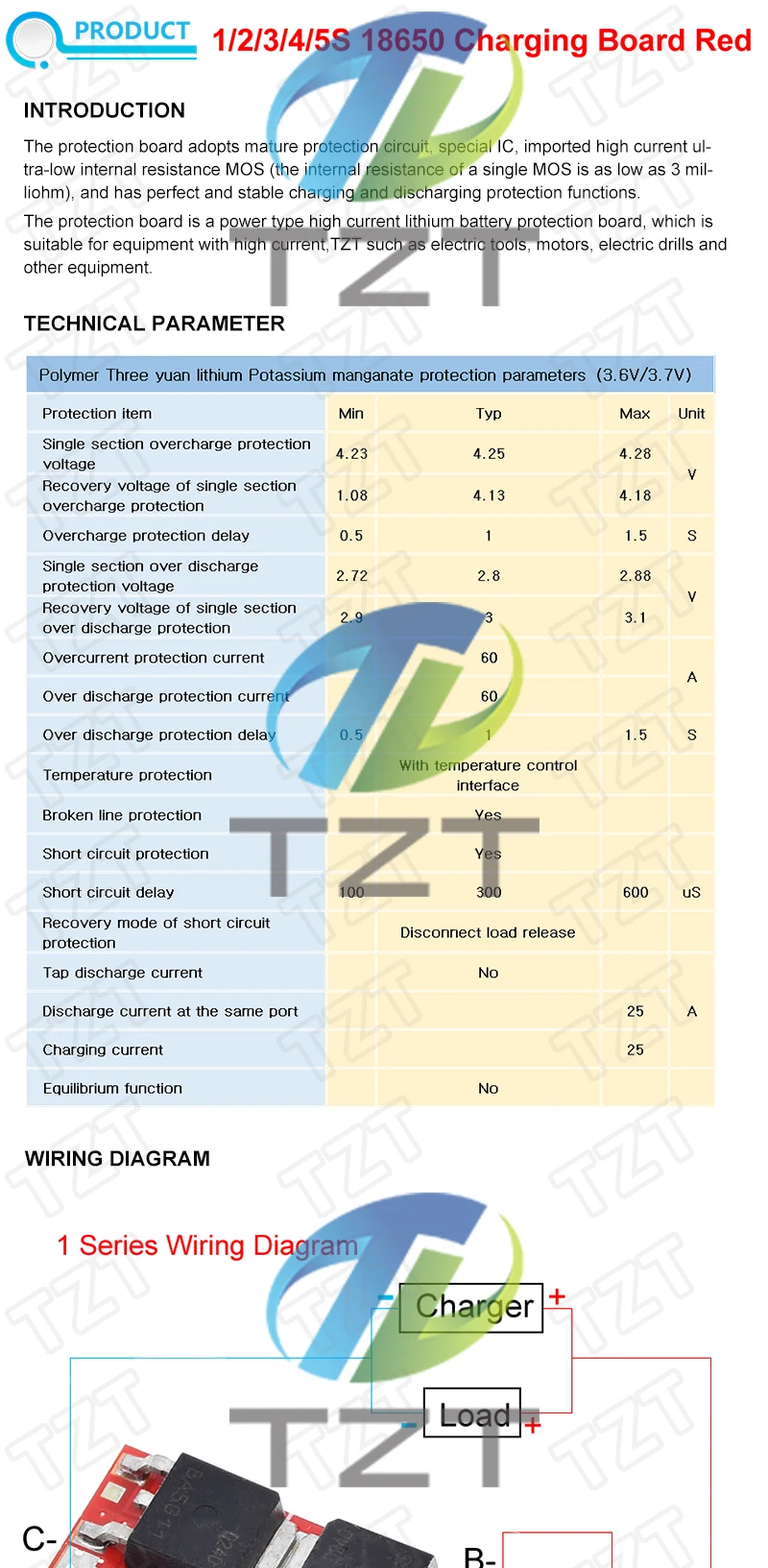 TZT 18650 Li-Ion Lipo Lithium Batterie Schutz Platine Modul BMS 1S 2S 10A 3S 4S 5S 25A 18650 Lipo BMS Ladegerät – Detail 5