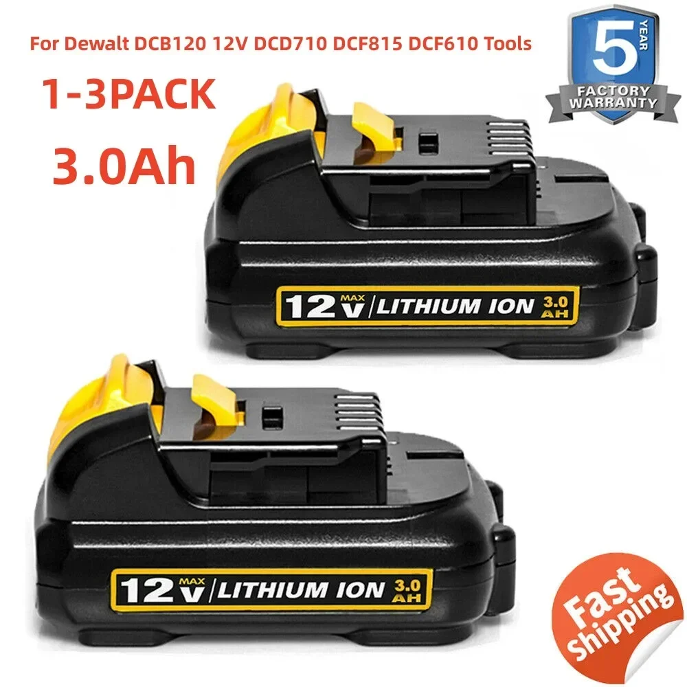 

1-3Pack 10.8V/12V Replacement for Dewalt DCB120 Lithium-ion Batteries 12V 3.0Ah Battery DCB123 DCB125 DCD710 Power Tools Battery