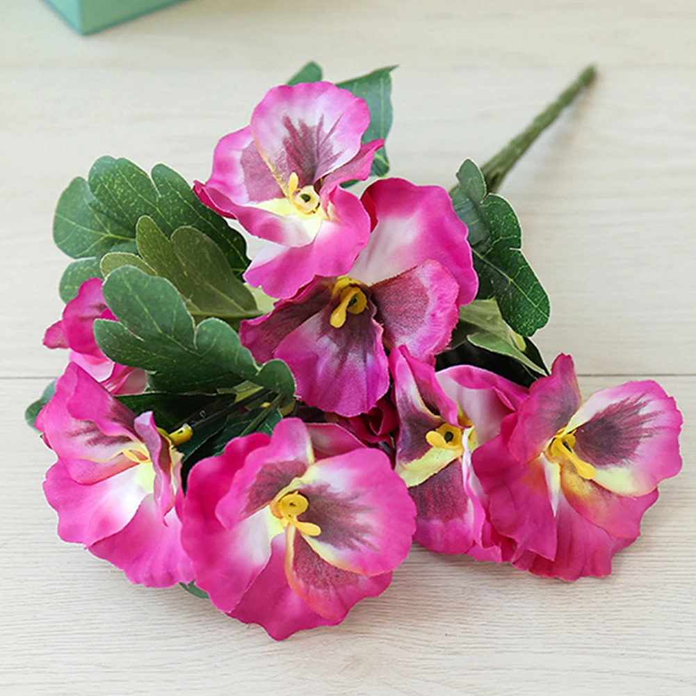 

10 Heads Artificial Pansy Flowers Vivid Color Fake Flower Bouquet For Wedding Party Home Office Desktop Decoration Flower 26cm