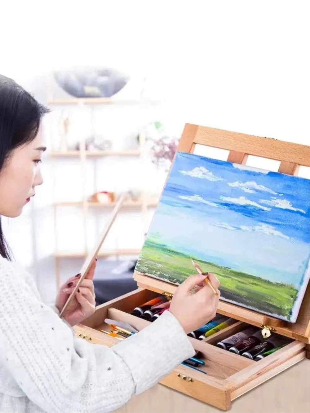 Portable Wooden Table Easel For Artists And Kids Sketch Drawer Box Desktop Laptop Accessories Suitcase Art Painting Supplies