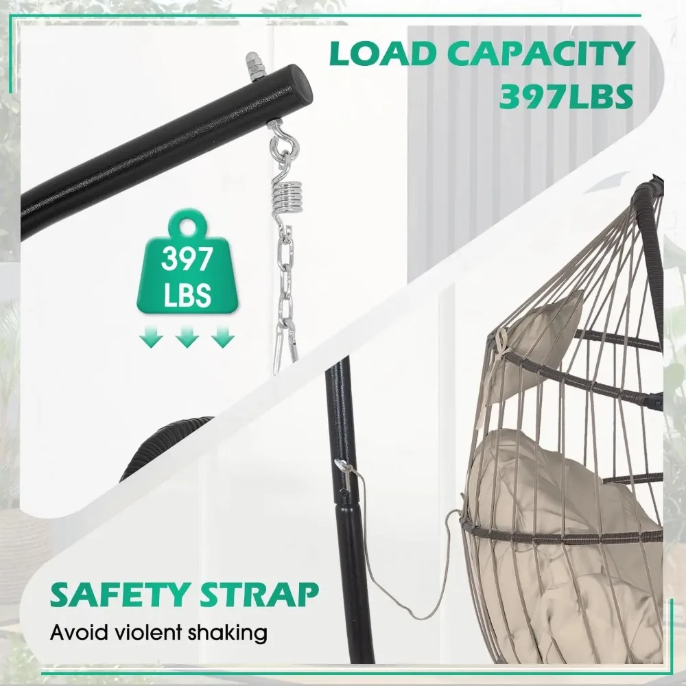 Egg Hanging Chair with Stand Hammock Wicker Basket Hanging Patio Swing Chair UV Resistant Cushion for Indoor Bedroom 3