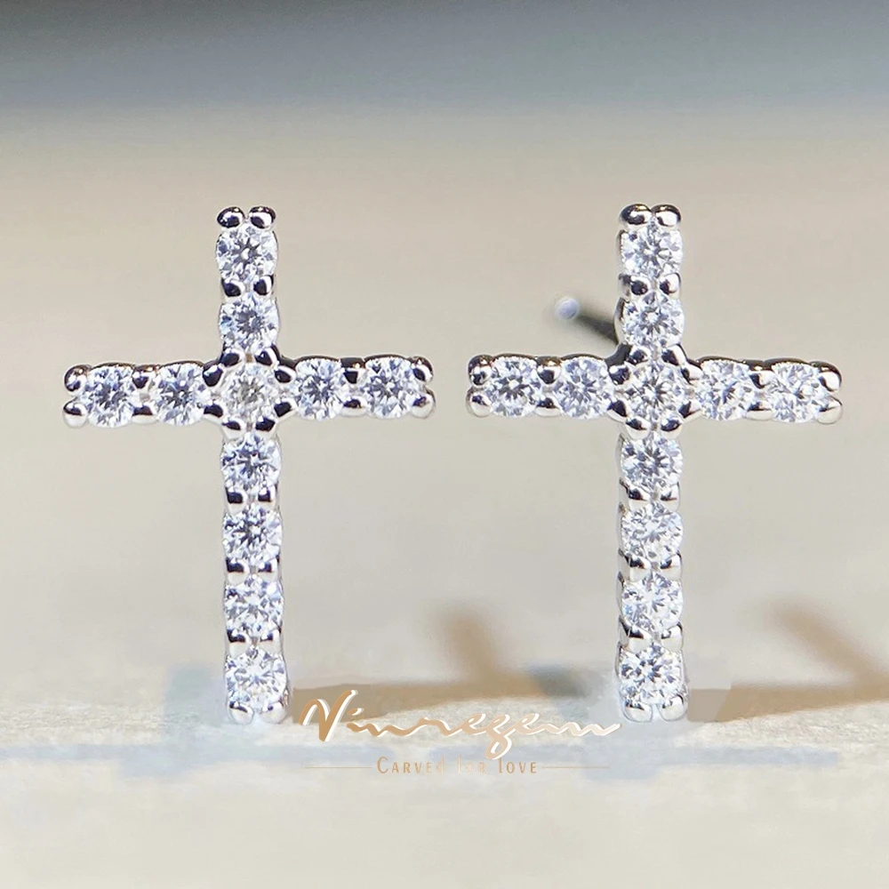 

Vinregem 18K Gold Plated 925 Sterling Silver 3EX VVS1 D Color Moissanite Pass Test Diamond Cross Ear Studs Earrings Fine Jewelry