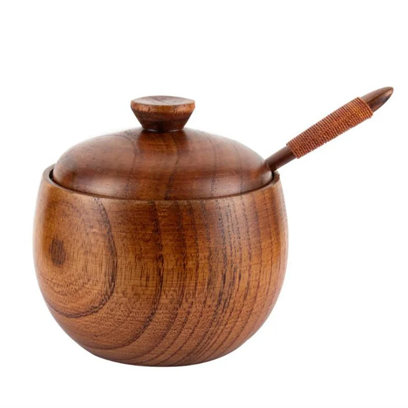 1 Natural Wooden Tableware Spice Tank Kitchen Utensils Seasoning Tank and Sauce with Lid Salt Mixer seasoning jar salt shaker spices bottle salt pepper shakers salt pepper grinder