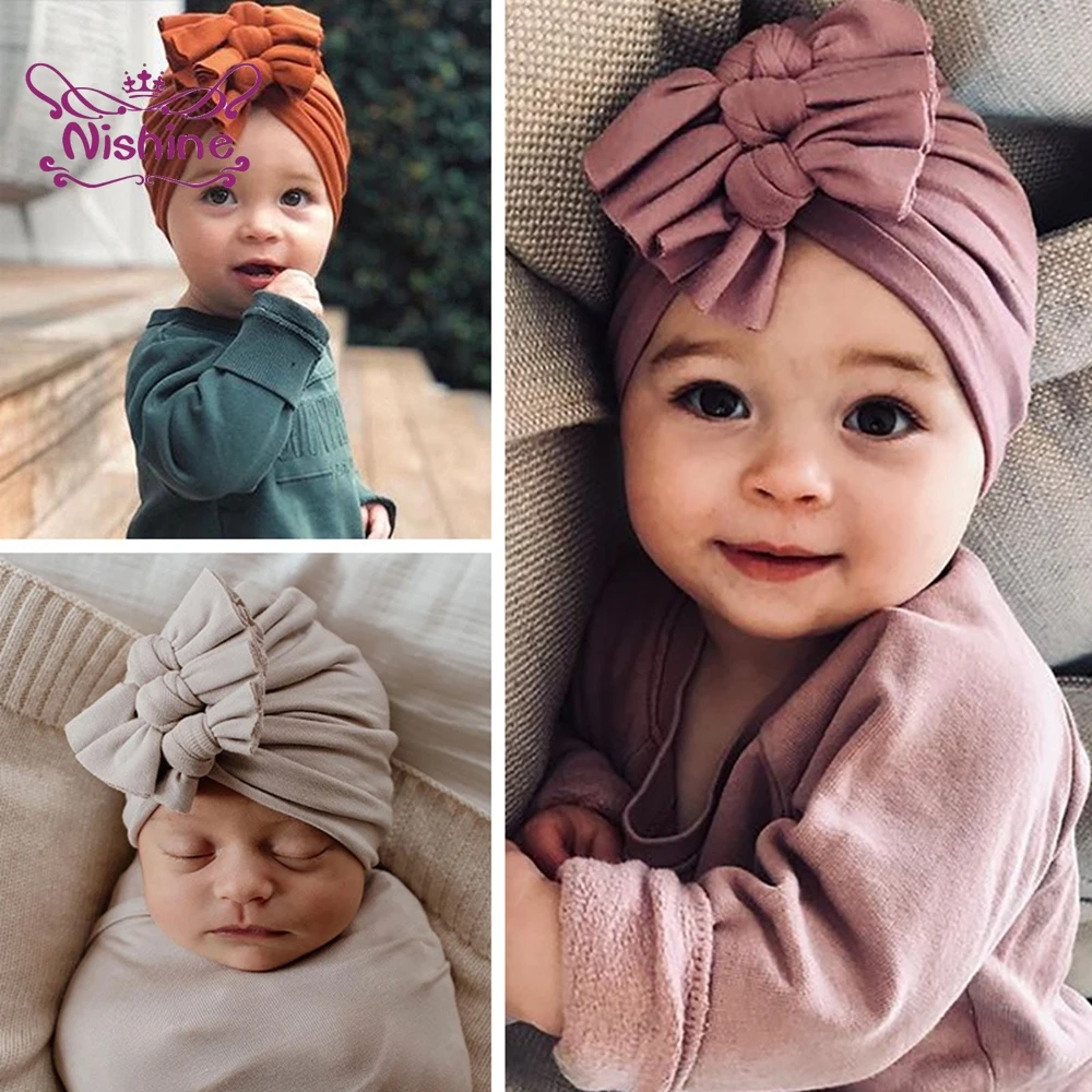 

Nishine Stretchy Turban Hats with Knotted Bows Caps Beanies Bonnets Headwraps Hair Accessories for Baby Girls Infants Toddlers
