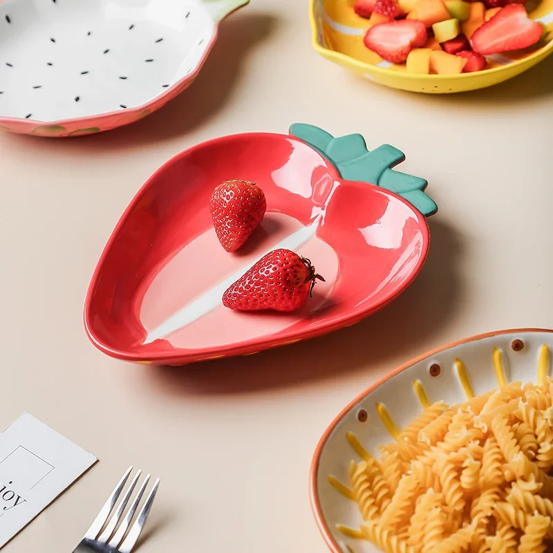 Fruit Kids Dinner Plate Home Cartoon Cute Ceramic Grid Dinner Plate Special-shaped Fruit Porcelain Bowl Kitchen Dishes Tableware