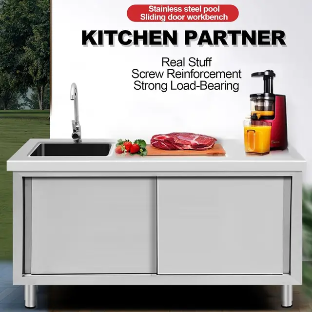 ตู้ครัวสแตนเลสจากโรงงานโดยตรง ตู้เก็บของในครัวเชิงพาณิชย์ พร้อมอ่างล้างจาน สำหรับร้านอาหารและกลางแจ้ง 4