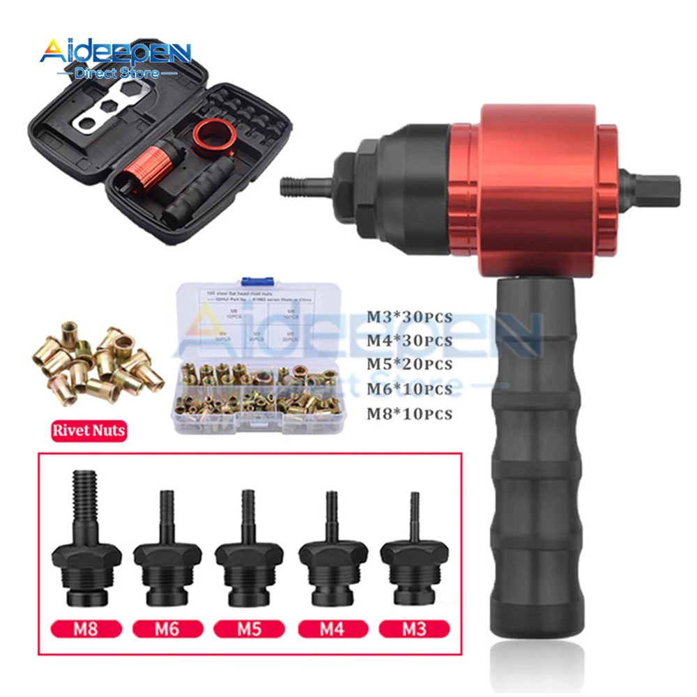Rivet Gun Rivet Nut Tool Electric Rivet Gun Removable Electric M3~M8 Rivet Nut Tool Adapter Insert Nut Pull Riveting Tool for Drill/Hand Wrench